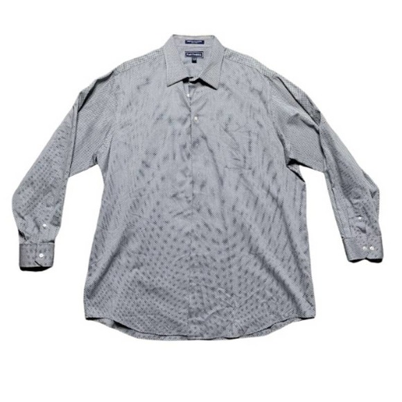 NWOT Paul Fredrick Gray Men Houndstooth Cotton Button Down Shirt Size 18 Neck - Picture 1 of 7
